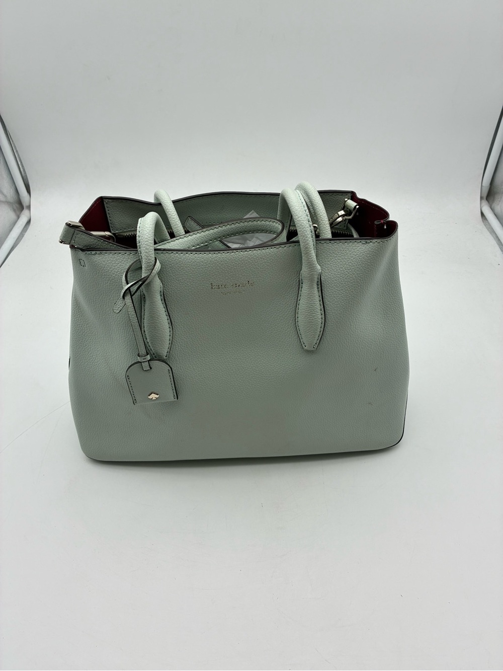 kate spade Mint Green Pebbled Leather Tote with Red Interior